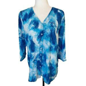 NWT NORTHERN REFLECTIONS Button Up Tunic Top Size Medium Ocean Blue 3/4 Sleeve